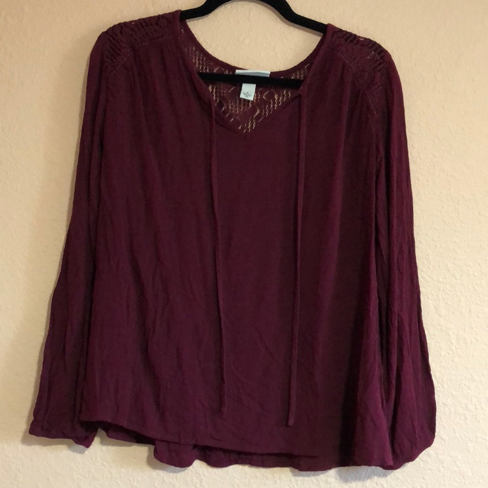 Ava and Viv Woman’s 1X Burgundy Long Sleeve V-Neck Blouse